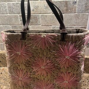 Vintage Kate Spade Cabo Straw Pink and Brown Floral Tote